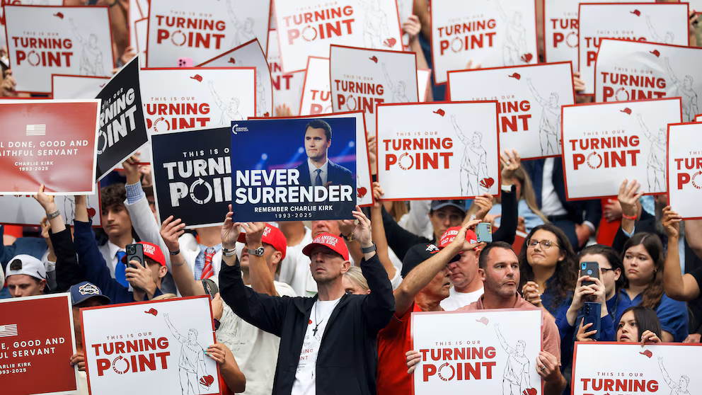 Charlie Kirk: At the Arizona memorial, Trump and Vance hailed the slain activist as a martyr. Erika Kirk forgives the killer and takes over his mission.