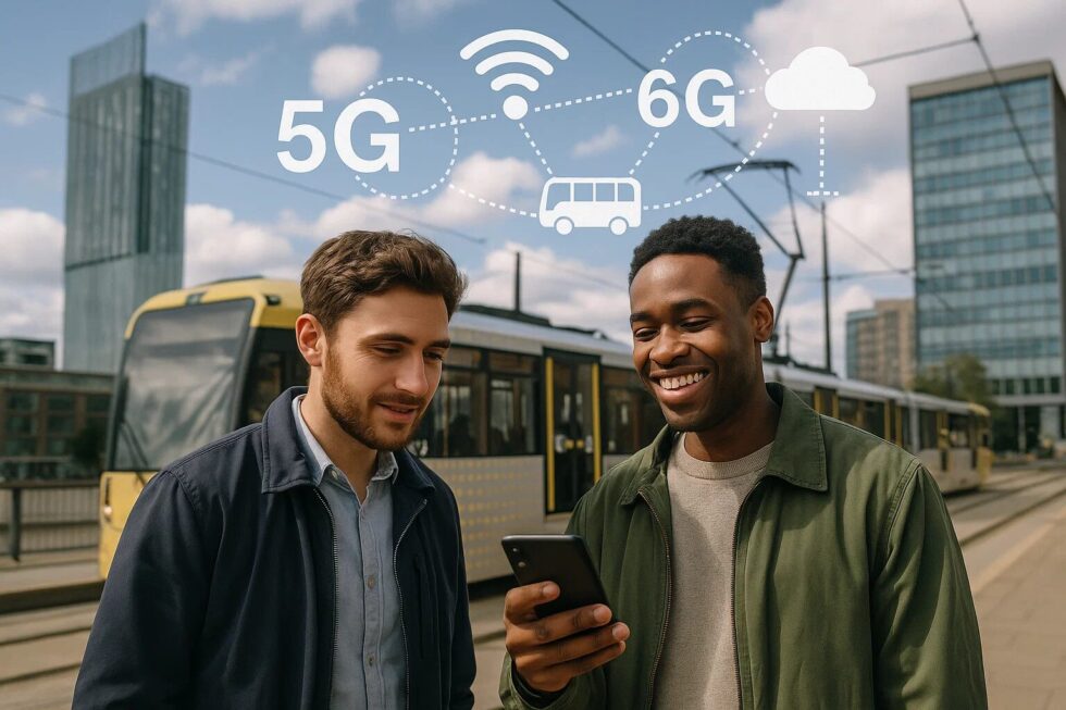 5G infrastructure in Manchester and Birmingham enables smart city and transport pilots, linking IoT systems, autonomous shuttles, and AI junctions for 6G readiness.