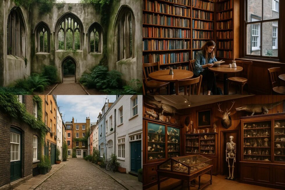 London's Hidden Gems are waiting! Explore four unique secret spots: the surreal St Dunstan's Church ruins, the Pergola's romantic colonnades, the eccentric Viktor Wynd Museum, and the tiny Adam Street safe.