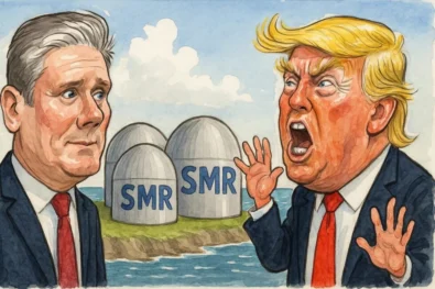 PM Starmer names Wylfa (Wales) as site for three Rolls-Royce SMRs (&pound;2.5bn investment), sparking a backlash from the Trump administration over choosing a UK firm.
