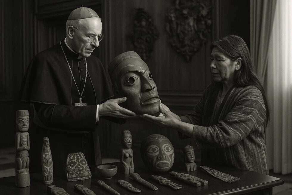 The Vatican returned 62 artifacts (including an Inuit kayak) to Canada's Indigenous peoples via the CCCB, symbolizing respect following Pope Francis's 2022 apology for the residential schools.