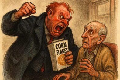 Peter Augustine (59) was sentenced to a minimum of 23 years for murdering 87-year-old John Mackey for a box of cornflakes in North London. The attack was marked by extreme rage.