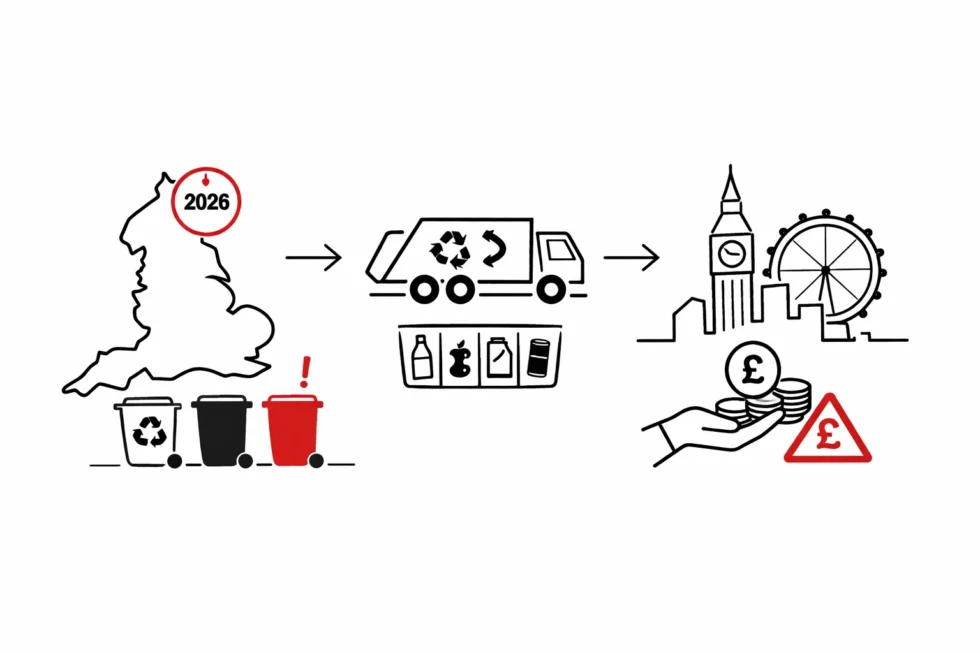 England bin collection rules 2026 introduce four-bin sorting, weekly food waste and London fines up to £400. See UK recycling laws, penalties and how households and renters avoid charges.