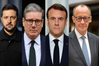 E3 leaders (Starmer, Macron, Merz) meet Zelenskyy in London to discuss the war in Ukraine. Talks focus on territory and US pressure for a quick peace deal.