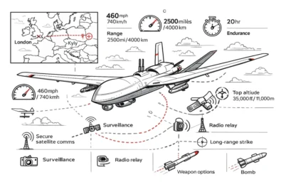 The British-built Ultra drone can fly from London to Kyiv and is already in active use in Ukraine, supporting long-range missions, logistics operations and modular battlefield roles.