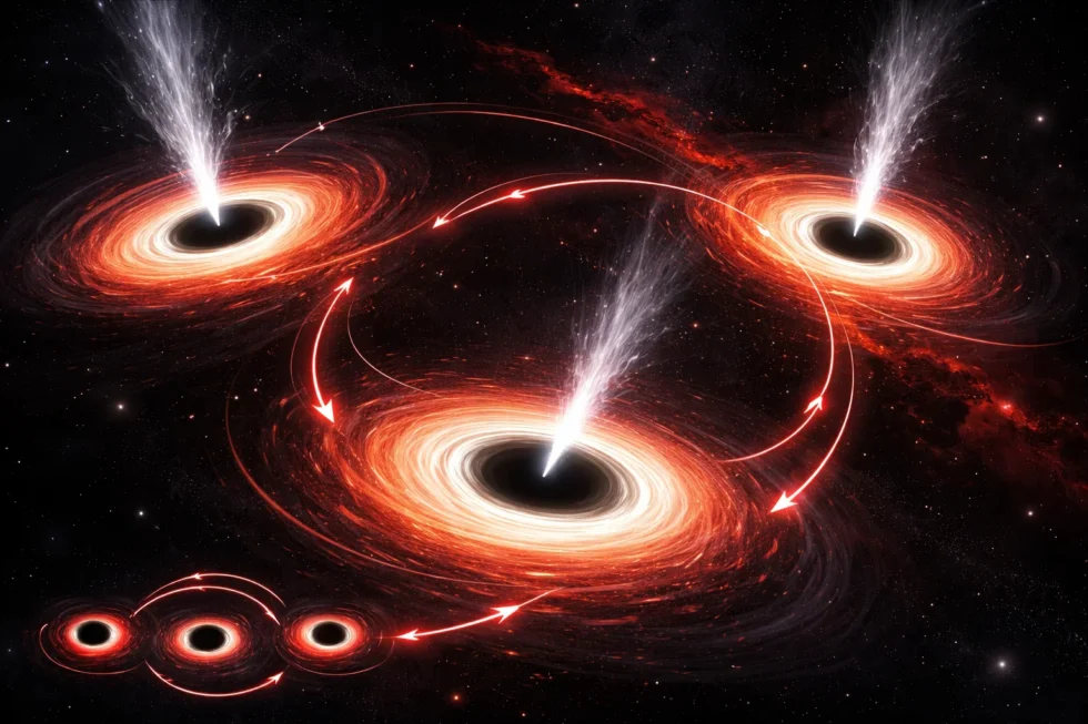 Black hole scientists find three supermassive black holes locked in a rare cosmic collision