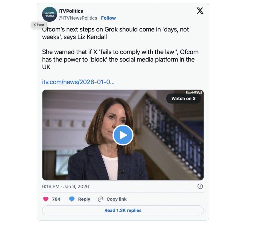 Musk accuses UK of ‘censorship’ as Grok deepfake scandal spreads and Ashley St Clair speaks out