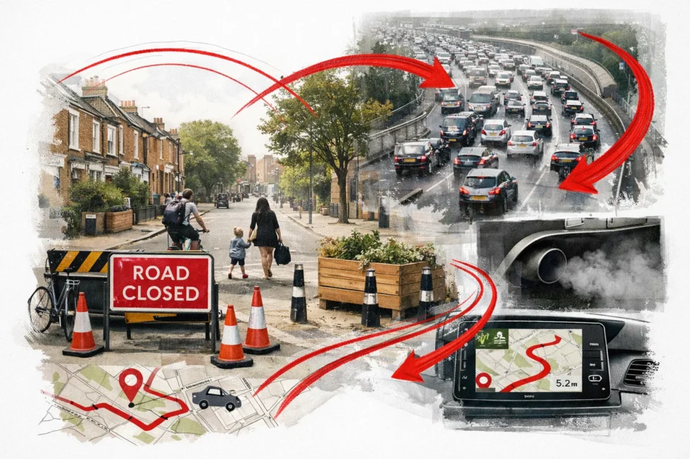 Islington’s Low Traffic Neighbourhood has closed a key north London road, forcing thousands of vehicles onto longer routes and adding 1.4 million miles of traffic and hundreds of tonnes of CO₂ each year.