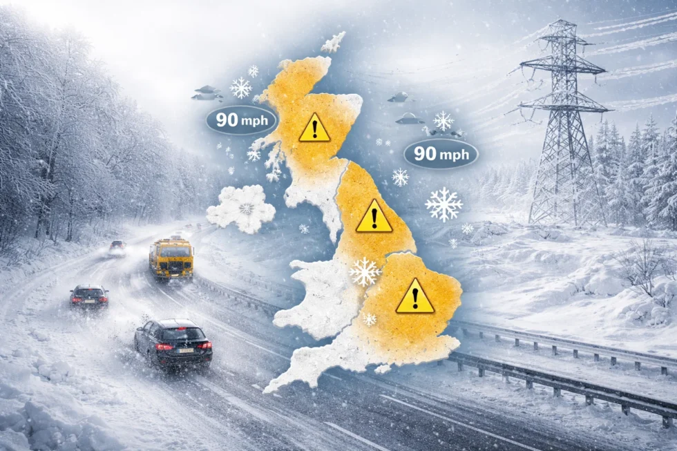 Storm Goretti tomorrow: Met Office issues Amber warnings as heavy snow, 90mph winds and ice threaten major travel disruption across the UK on Thursday 8 January 2026