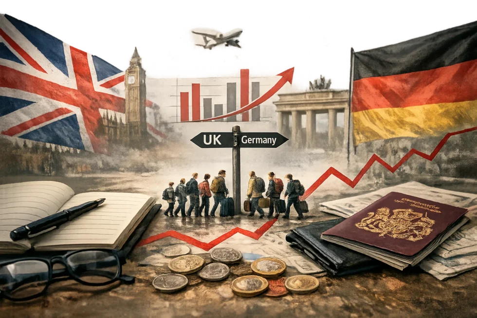Why Brexit failed to reduce UK migration as new figures show Britain’s inflows rose after 2016 and again after 2021. UK–Germany comparison explains visas, skills, and labour demand in 2026.