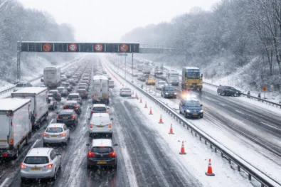 Black ice and winter roadworks overload the UK road network on 7 January 2026 as the M8, M62, M4 and A55 face delays, closures and commuter pressure. Live routes and travel advice.