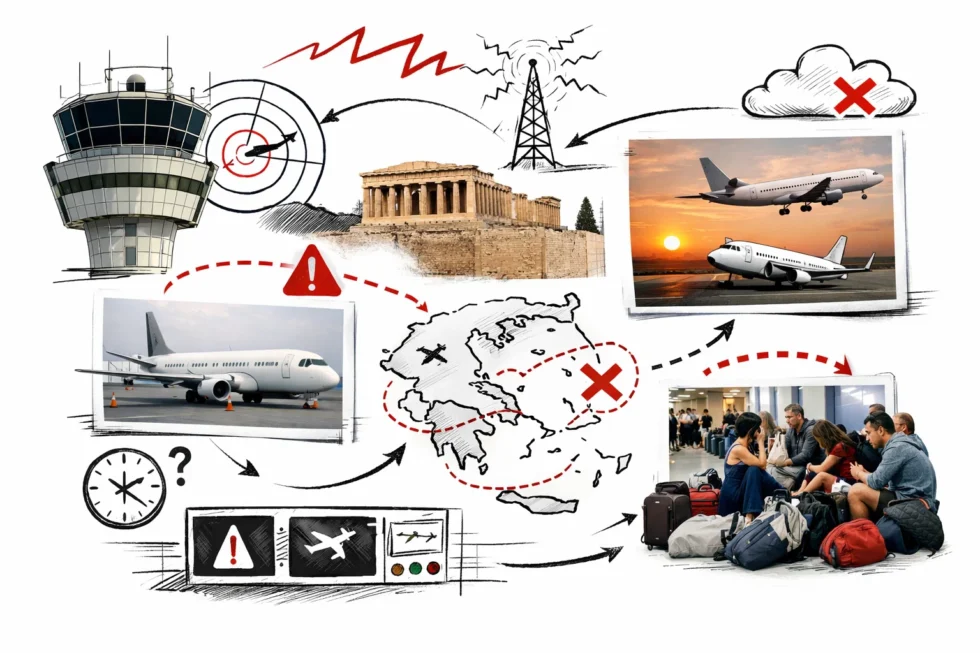 What is known about Greece’s air-traffic blackout after a radio-frequency collapse