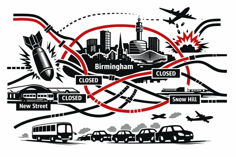 Unexploded WWII mortar found near Duddeston railway line forces evacuation and halts Birmingham train services as police and bomb disposal teams secure the site.