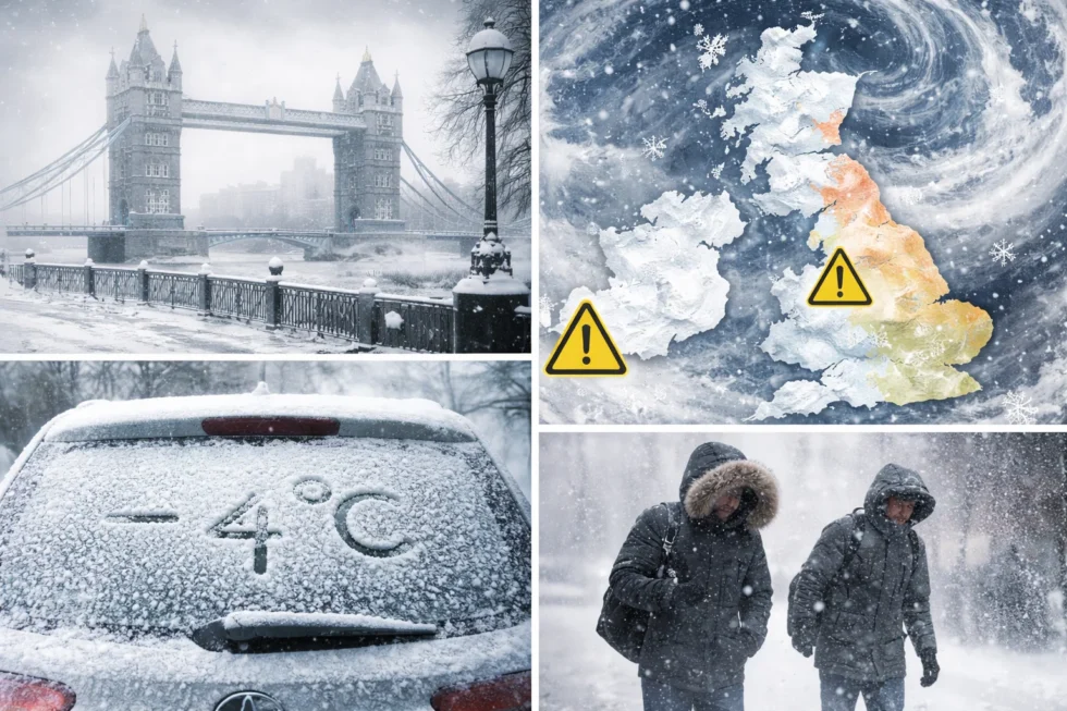 UK snow and ice forecast for 14 January as Storm Goretti leaves freezing nights, black ice and travel risks across London, Birmingham and much of Britain, says the Met Office.