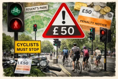 Regent&rsquo;s Park cyclists face &pound;50 fines as new traffic lights are installed on the Outer Circle after a fatal crash and serious injury. Three pedestrian crossings change how London&rsquo;s busiest cycling loop works.