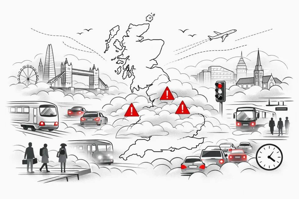UK weather 16 January 2026: Met Office fog warning affects London, Birmingham and major UK cities. Reduced visibility, slower journeys and morning commuter delays across England.
