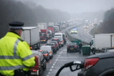 M6 traffic January 16: motorway closed both ways between J23 and J26 near Wigan after woman found dead. Police incident causing major delays, diversions via M58, A570 and A580.