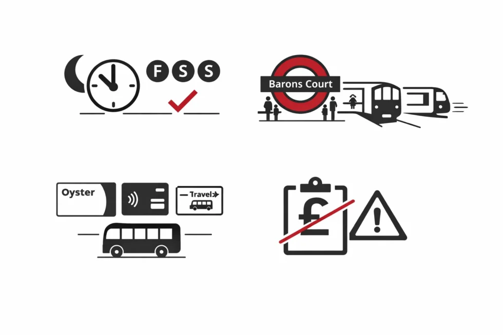 Frequently asked questions about London Underground closures 2026
Do the Northern line Bank branch closures affect Fridays and weekends?
No. The scheduled closures apply only Monday to Thursday after 22:00. Normal service is expected on Fridays, Saturdays and Sundays unless separately announced by TfL.
Can passengers still use Barons Court station during the works?
Yes – but with restrictions. Barons Court will remain open for westbound journeys only. Eastbound District and Piccadilly line trains will pass through the station without stopping.
Are Oyster, contactless and Travelcards valid on replacement buses?
Yes. All TfL tickets, Oyster pay-as-you-go, contactless payments and valid Travelcards are accepted on official replacement bus services operating during London Underground engineering works.
Can passengers claim compensation for planned TfL service changes?
Generally, no. Delay Repay compensation schemes apply to unplanned disruption only. Pre-announced engineering works, including scheduled Northern line and DLR closures, are not eligible for refunds.