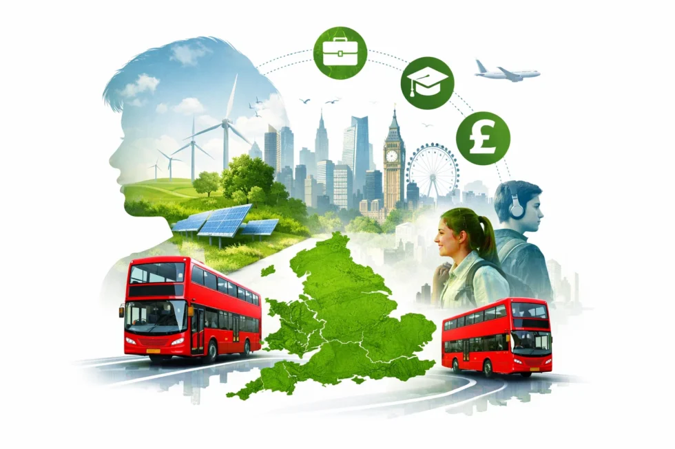 Green Party proposes free bus travel for under-22s in England as new youth transport policy to cut bus fares, reduce living costs, improve jobs and training access, and expand Scotland scheme.
