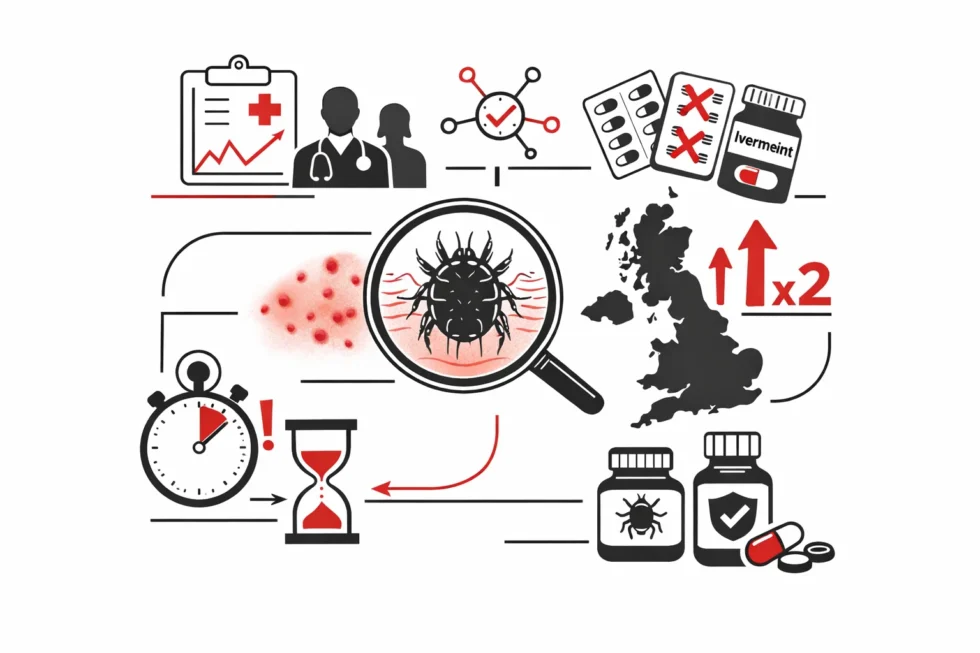 Scabies UK infections surge with cases now double the average, nearly 900 diagnoses a week and a 44% rise in clinics. Symptoms, fast treatment steps and where to get urgent NHS help explained.