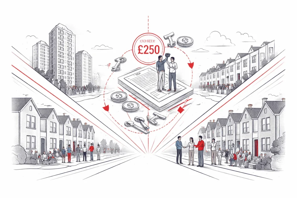 Leasehold reform caps ground rents at £250 as England and Wales ban new leasehold flats, expand commonhold and scrap forfeiture, promising lower costs and greater control for homeowners.