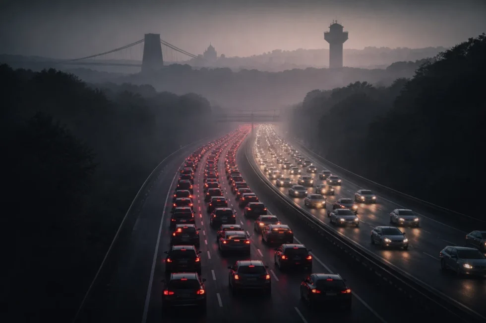 Bridge. Although the motorway has reopened, long delays remain on city routes and access to Bristol Airport.