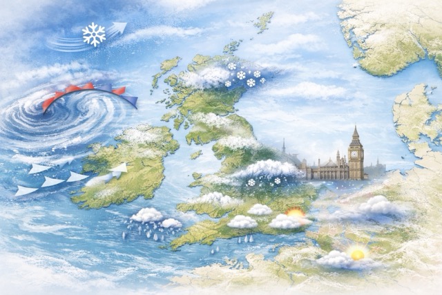 UK weather forecast for 16–22 February 2026: Arctic maritime air weakens, but cold ground keeps ice risk high. Met Office warns of icy mornings, rain and limited snowfall across Britain.