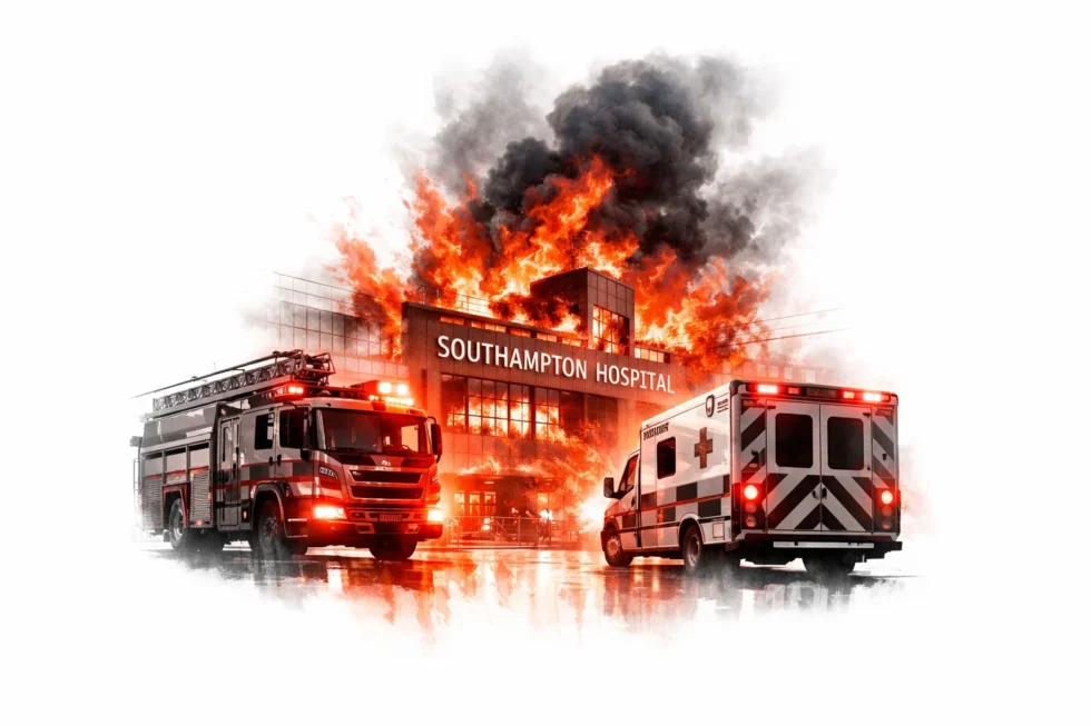 Major incident at University Hospital Southampton after fire; 200 patients evacuated, outpatient appointments cancelled, emergency services in action.