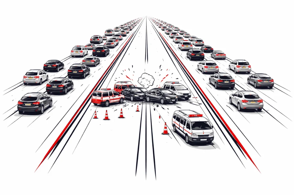 M60 queues built up after a six-car crash stopped traffic between junctions 16 and 17 near Manchester on 4 February, causing major rush-hour delays before lanes reopened and traffic eased.