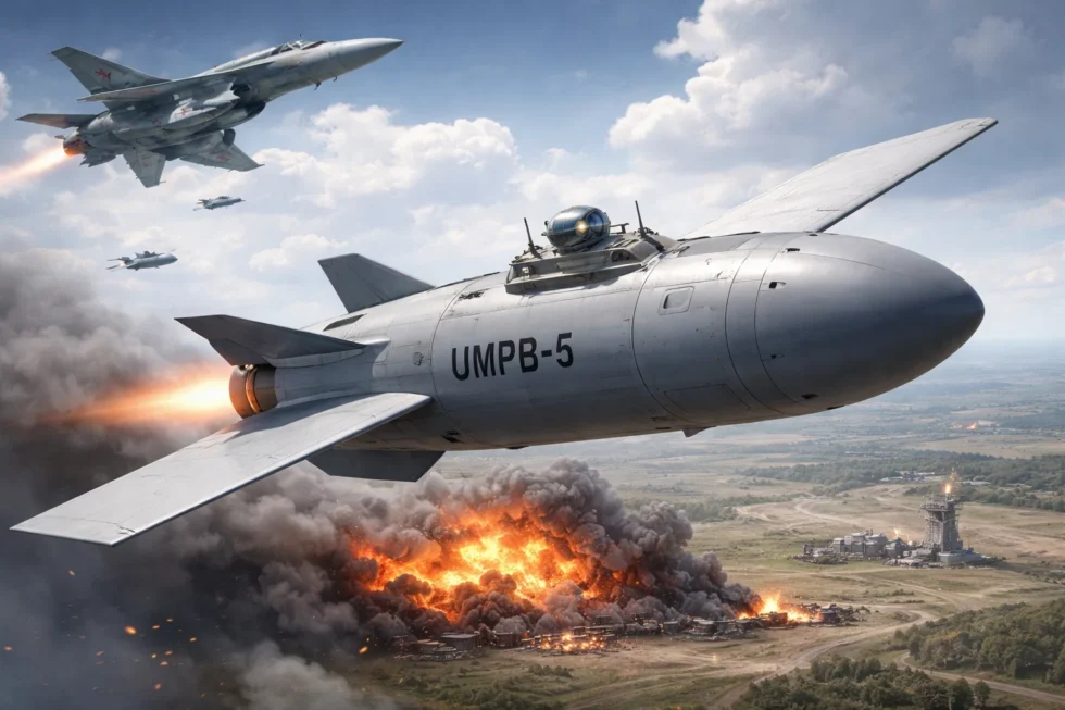 Russia’s UMPB-5 glide bomb is an upgraded stand-off weapon based on UMPK kits. Analysis shows aerodynamic changes, satellite guidance and a possible engine-assisted variant extending range.