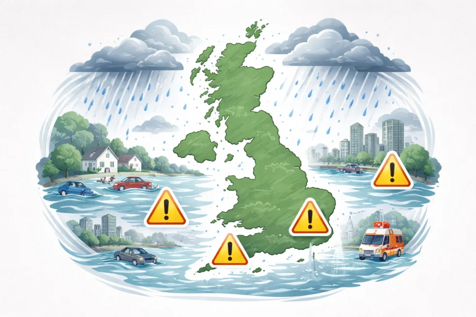 Today, 10 February 2026, the UK records 41 consecutive days of rain. Met Office data shows elevated flood risk across England, Scotland and Northern Ireland amid saturated ground and ongoing Atlantic systems.