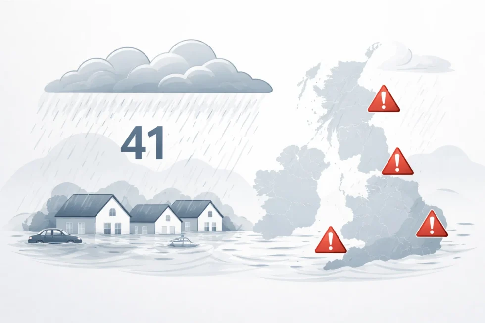 Today, 10 February 2026, the UK records 41 consecutive days of rain. Met Office data shows elevated flood risk across England, Scotland and Northern Ireland amid saturated ground and ongoing Atlantic systems.
