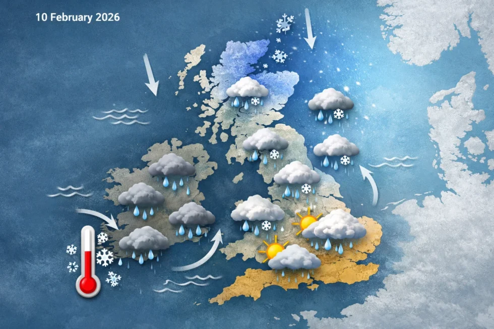 UK weekend weather forecast for February 2026 shows a brief cold snap this weekend before Atlantic weather systems return, with ongoing flood risk across the UK, says the Met Office.