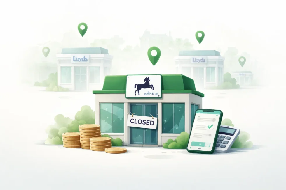 Lloyds Banking Group confirms 95 UK branch closures between May 2026 and March 2027, affecting Lloyds Bank, Halifax and Bank of Scotland customers as the lender cuts its high street presence.