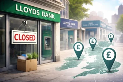 Lloyds Banking Group confirms 95 UK branch closures between May 2026 and March 2027, affecting Lloyds Bank, Halifax and Bank of Scotland customers as the lender cuts its high street presence.