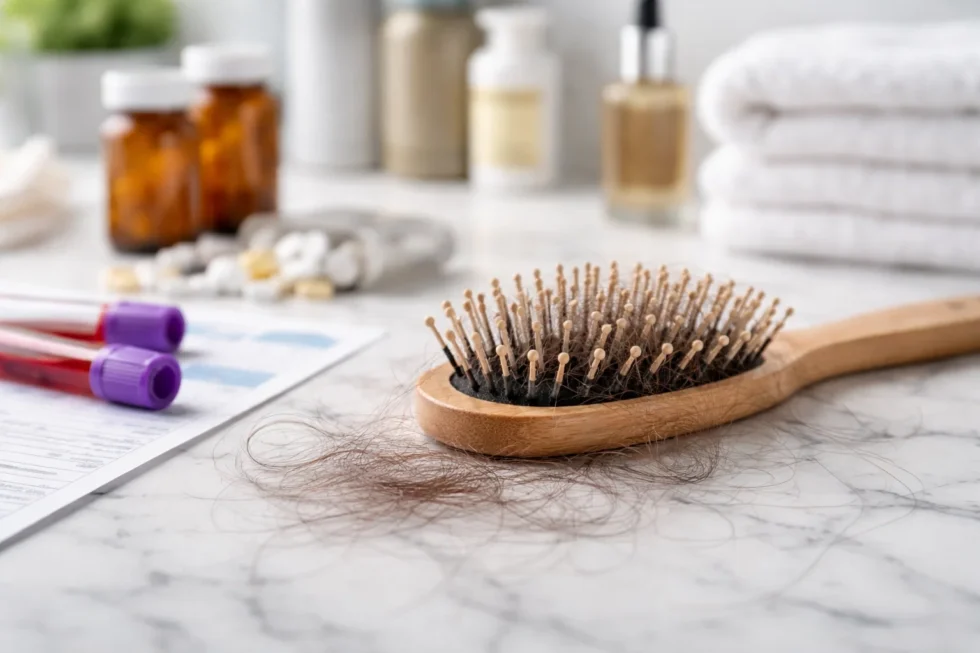 Hair loss in the UK explained: real causes, essential blood tests, stress-related shedding and natural products such as rosemary oil, onion juice and caffeine shampoos that can support regrowth.
