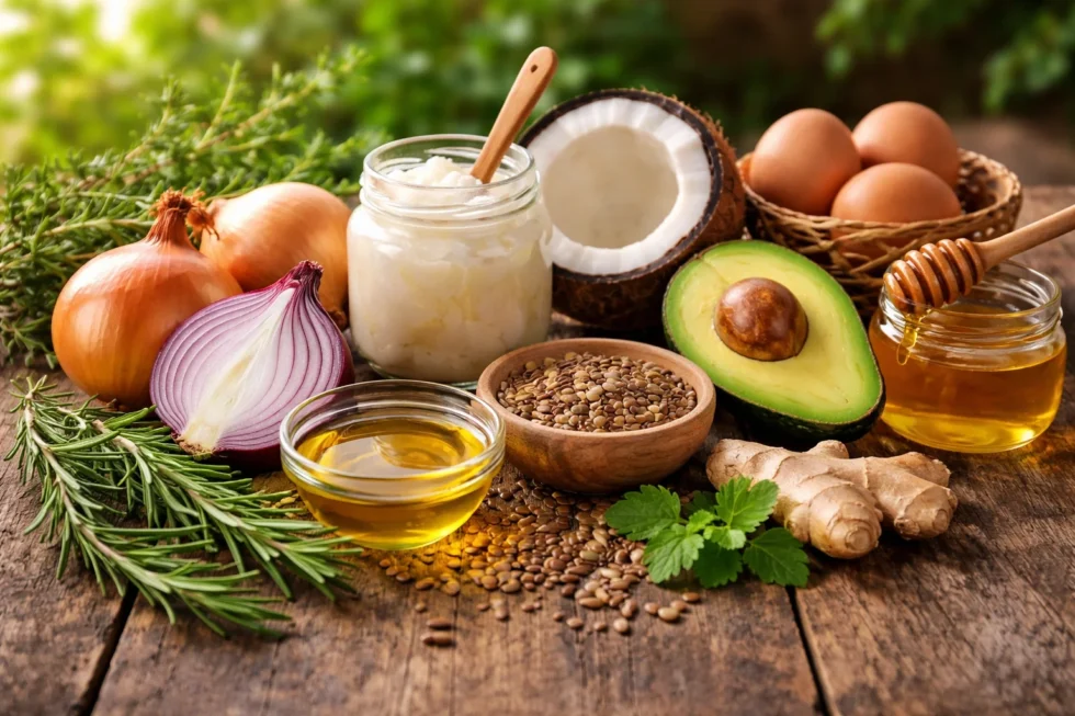 Hair loss in the UK explained: real causes, essential blood tests, stress-related shedding and natural products such as rosemary oil, onion juice and caffeine shampoos that can support regrowth.