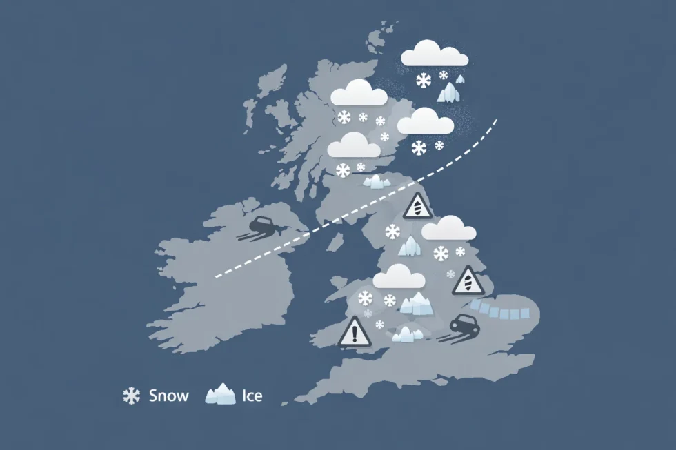 On 14 February 2026, snow and ice warnings remain across the UK. The Met Office warns of icy roads, travel disruption and flood risk as authorities urge the public to take extra care.
