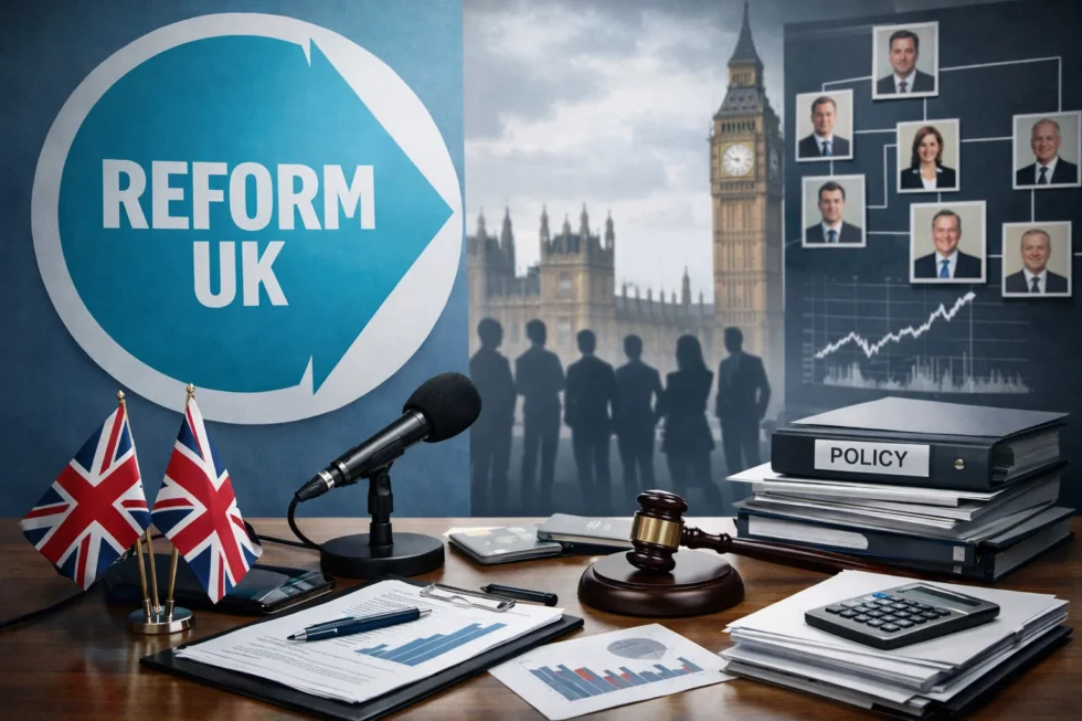 Reform UK has unveiled its first frontbench team, appointing former Conservative ministers while Nigel Farage reinforces central control. UK media assess credibility, policy signals and risks.