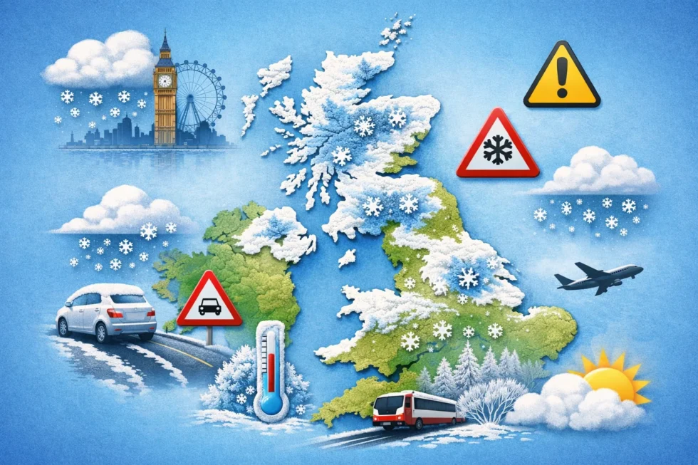 Snow forecast UK for Saturday, 22 February: where snow may fall, London snow risk, UK weather warnings, overnight frost, travel disruption and when conditions are expected to turn milder.