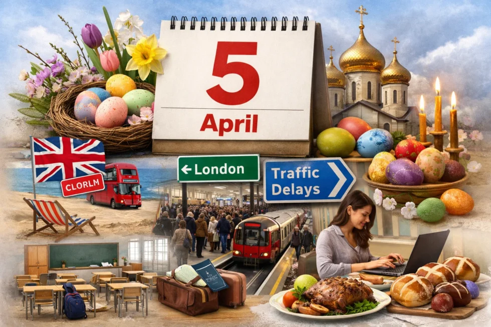 Easter 2026 in the UK falls on 5 April. Dates, bank holidays, school breaks, Orthodox differences and how Easter affects travel, work and daily life in Britain and London.