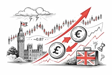 EUR/GBP rises above 0.87 as UK political risk pressures the pound. Analysis of BoE policy, ECB outlook, rate differentials, capital flows, and technical levels driving the currency move.