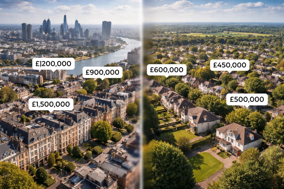 Compare London and Home Counties housing costs in 2026 with data‑driven analysis of average prices, regional trends, commuter belt value, and practical advice for buyers and investors.