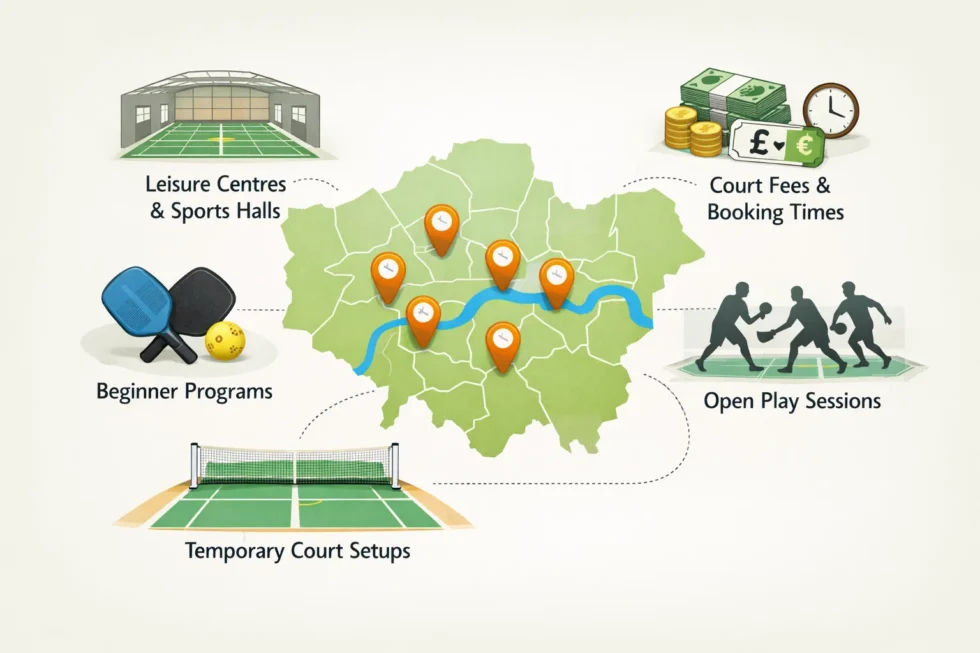 Pickleball in London explained: what the sport is, who invented it, rules, court size and where to play in London in 2026. Guide to pickleball venues, prices, equipment and why the sport is growing fast.