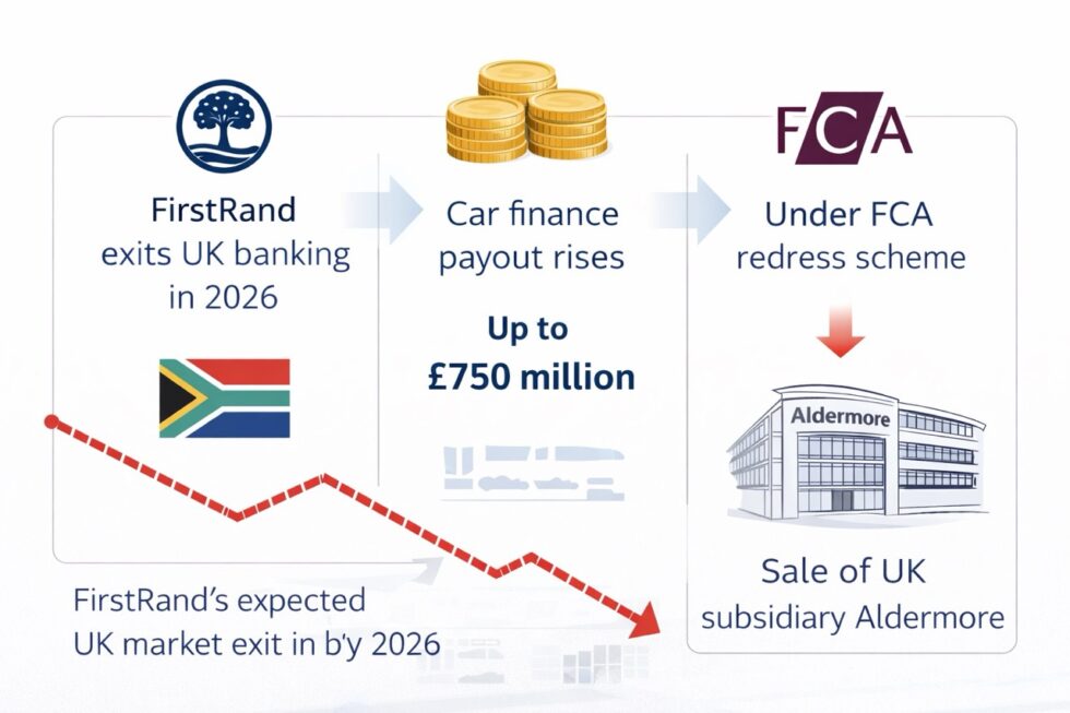 FirstRand exits UK banking as firstrand car finance payout rises to £750m, forcing Aldermore sale and exposing deeper risks in Britain’s car finance system and regulatory pressure