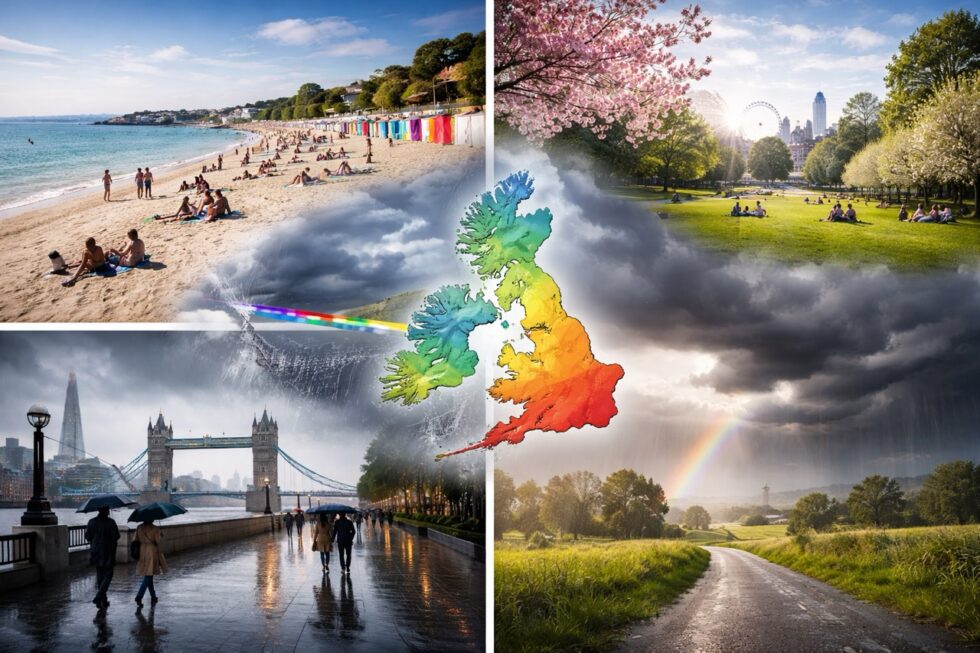 Weather forecast for 10 April 2026 across Britain as weather UK shifts after heat wave conditions, temperature falls sharply, weather this week turns cooler, with weather in London changing fast.