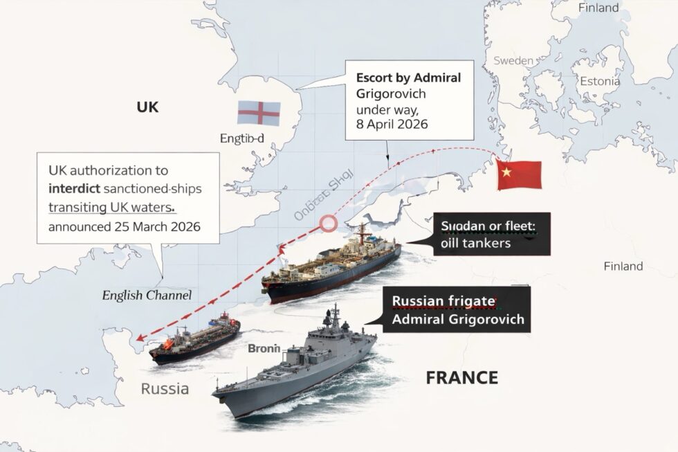 Shadow fleet and warship transit in Channel after UK authorises seizure of sanctioned Russian oil tankers escorted by naval forces through British waters