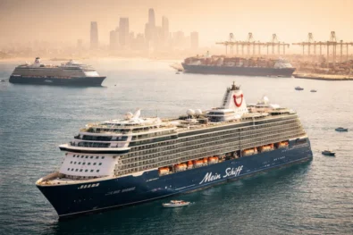 TUI Cruises update April 2026: Mein Schiff 4 in Abu Dhabi and Mein Schiff 5 in Doha remain in warm lay-up with minimal crew, ready for May restart.