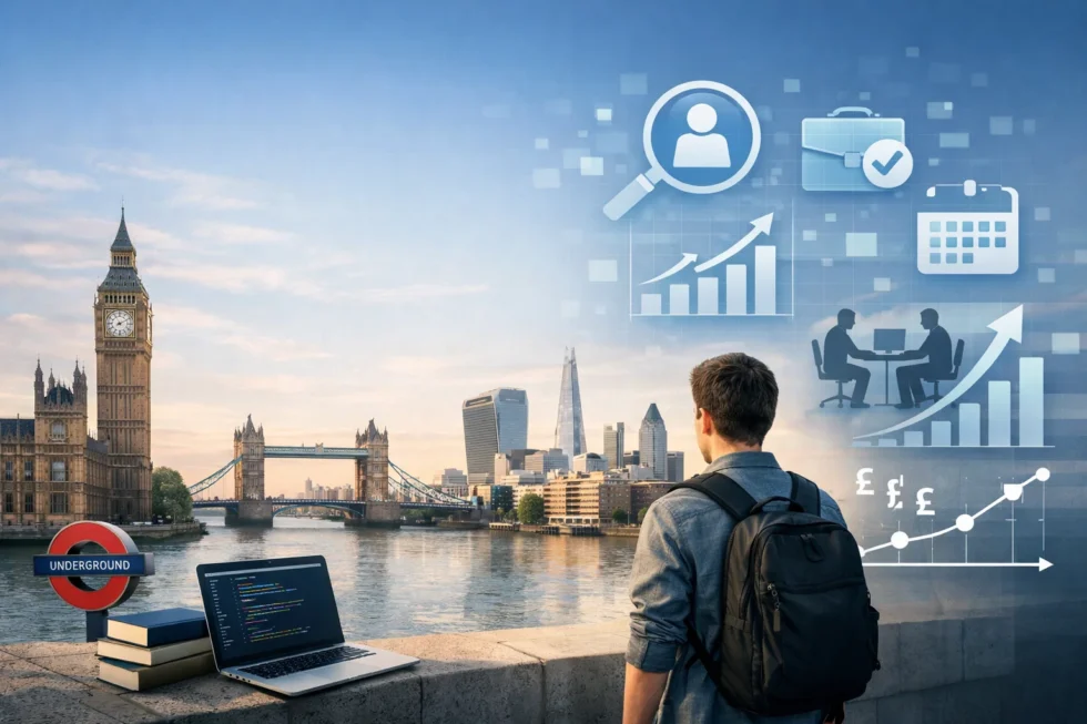 London IT 2026: how to start IT career in London without a degree, best courses for beginners, real job outcomes, junior salaries and timeline to first job.