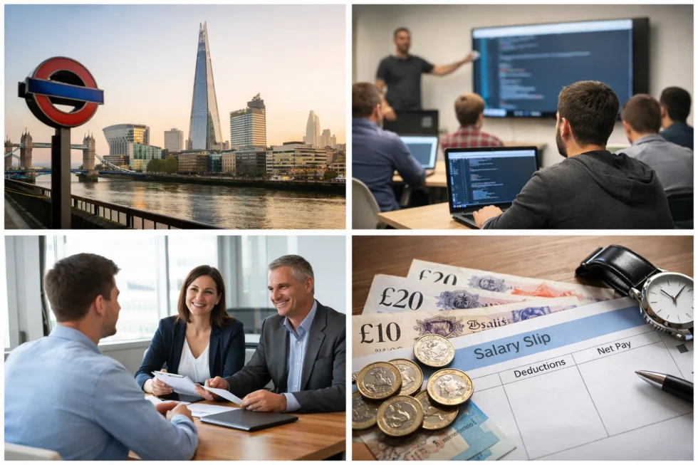London IT 2026: how to start IT career in London without a degree, best courses for beginners, real job outcomes, junior salaries and timeline to first job.